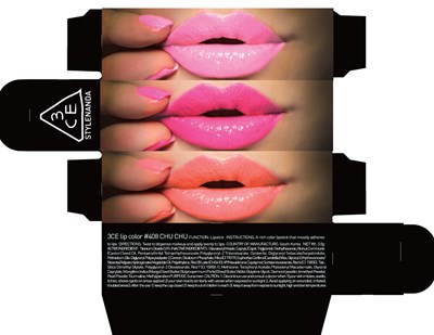 3ce lip color 408 chu chu carton.jpg Image of carton - 3ce lip color 408 chu chu carton